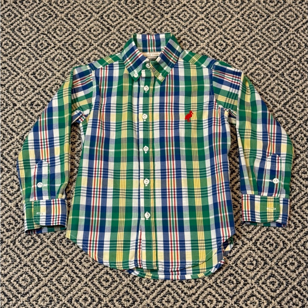 🎉 EUC 🎉 TBBC 3T Green, Blue & Yellow Plaid Button-Down Shirt